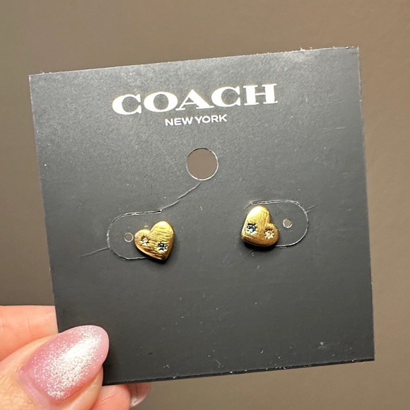 NWT - COACH Heart With Stones Stud Earrings - Picture 4 of 7